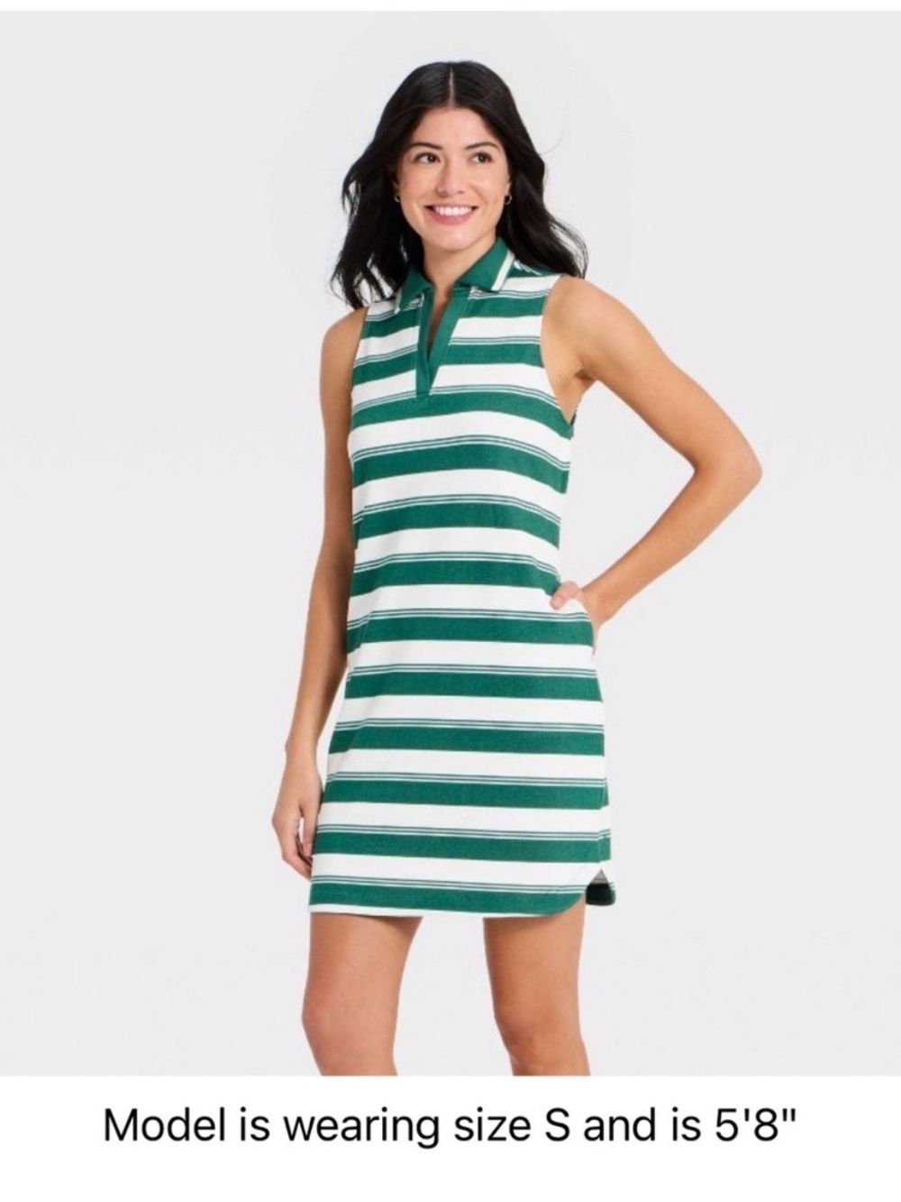 Target All in Motion Sleeveless Green & White Striped Polo Dress golf tennis Med